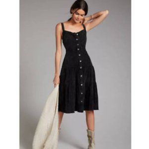 Anthropologie Black Boho Corduroy Tiered Strapless Midi Dress